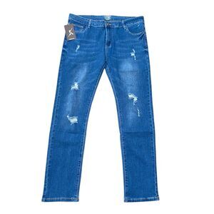 NWT BAKANO Mens 38x31 Jeans Distressed Comfy FlexWaist Mid Rise Stretch Denim